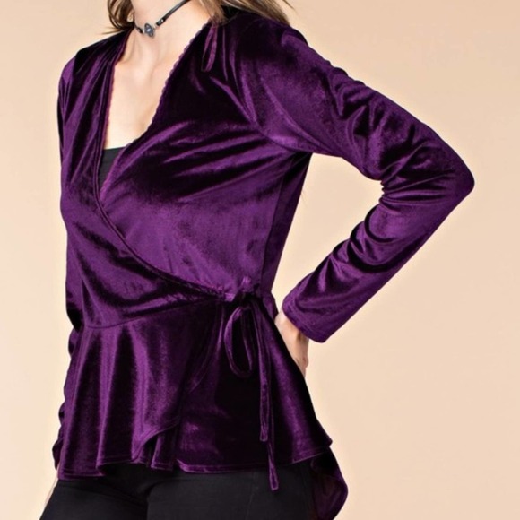 Velvet Surplice Peplum Blouse - Picture 6 of 8